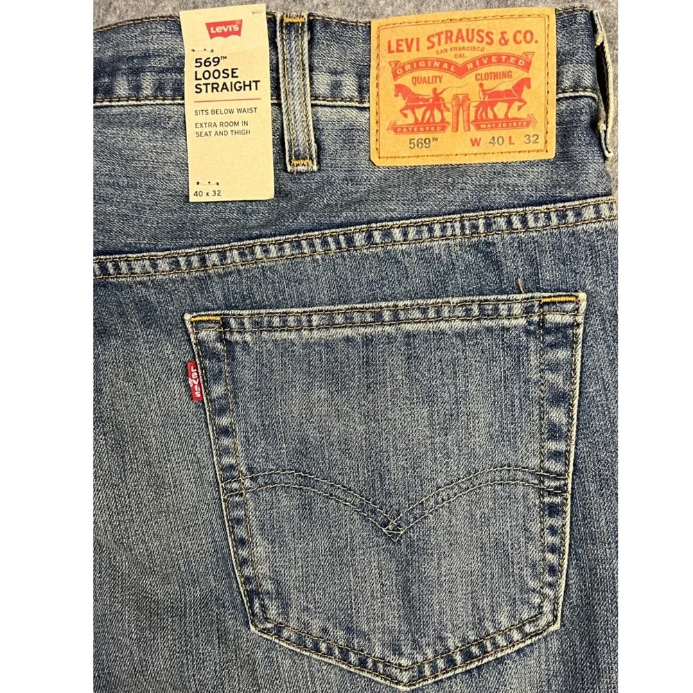 Levis 569 Jeans Mens 40x32 Medium Wash Blue Loose Straight Leg Denim New Classic